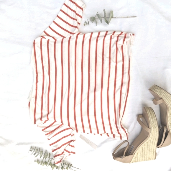 NWT Nordstrom Red White Stripe Crop Top Twist Front - Picture 5 of 7